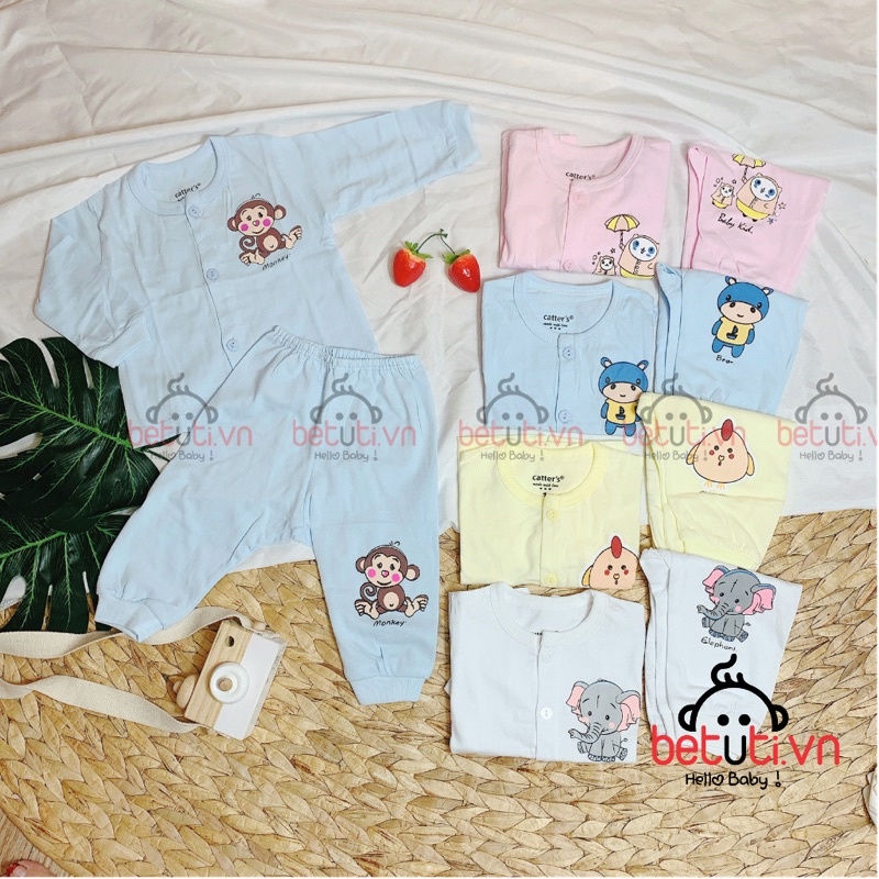 Quần áo sơ sinh Catter Việt Nam dài tay, Đồ bộ sơ sinh cotton mềm đẹp 0-3m , 3-6m  betuti