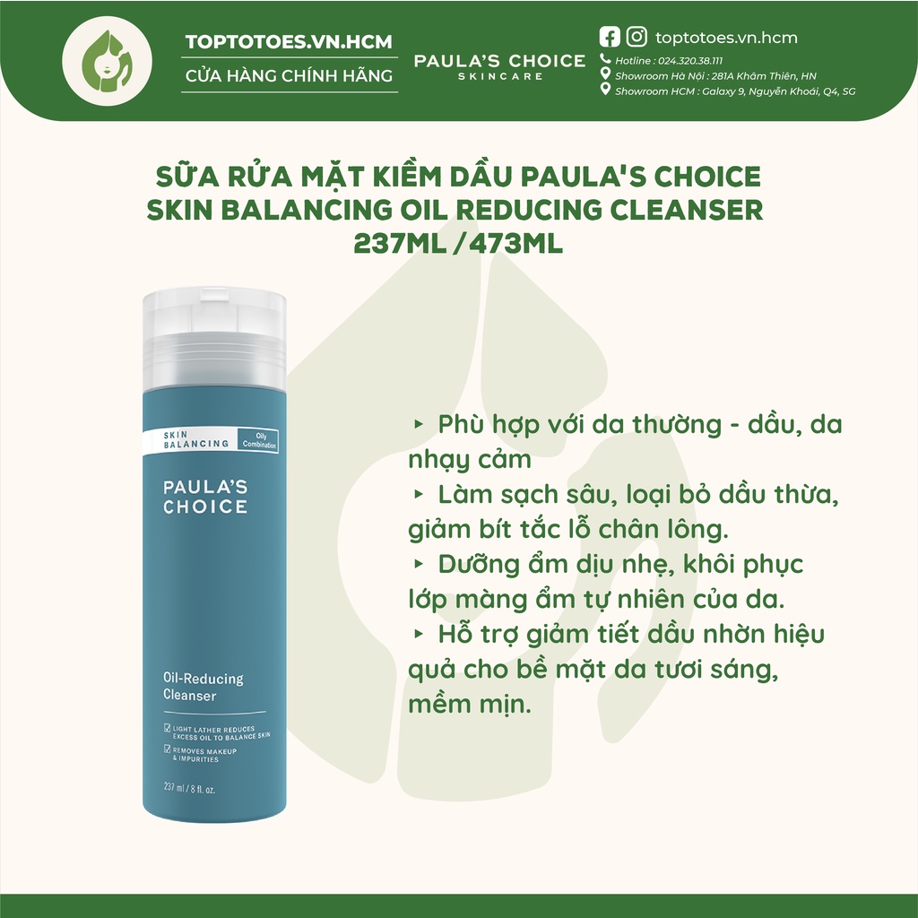 Sữa rửa mặt kiềm dầu Paula's Choice Skin Balancing Oil Reducing Cleanser 237ml & 473ml [NHẬP KHẨU CHÍNH HÃNG 100%]