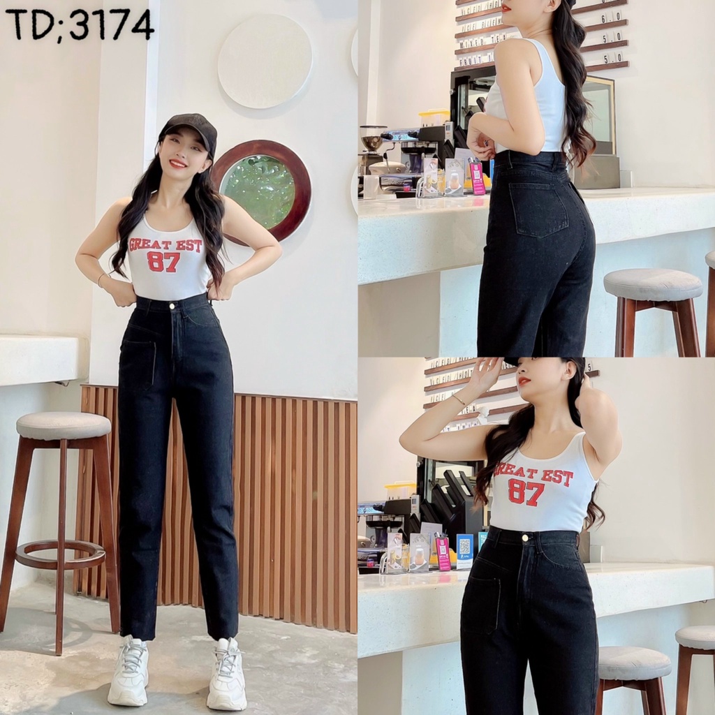 Quần baggy nữ cạp cao ống suông cắt lai cá tính phong cách Hàn quốc M Fashion 3174