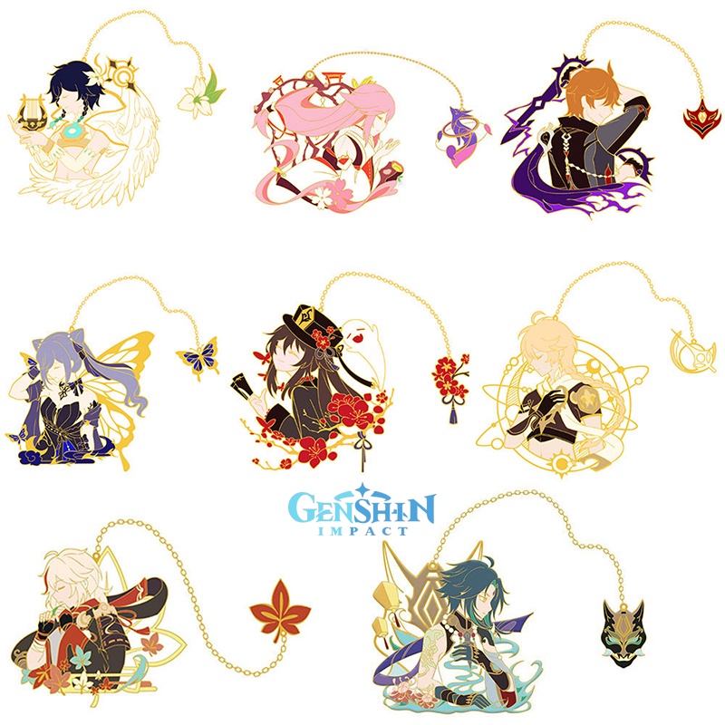 Trâm Cài Áo Kim Loại 2 Trong 1 Genshin Va Chạm miko Hutao childe keqing Kazuha Genshin Tác Động Làm Quà Tặng
