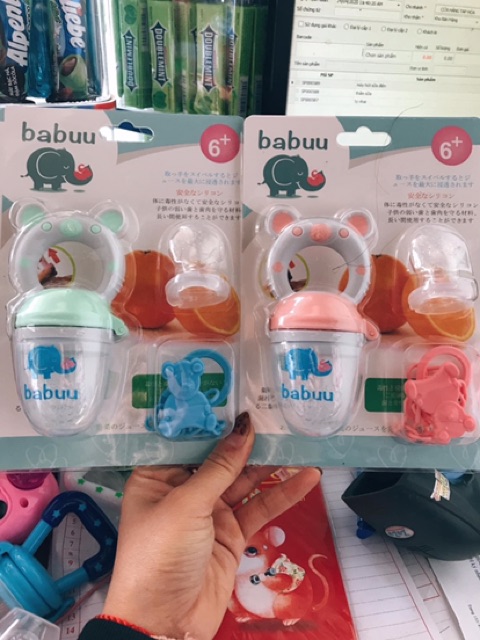 Bộ túi nhai ăn dặm Babuu baby Nhật bản ( tặng thêm 2 núm phụ và 1 dây đeo)