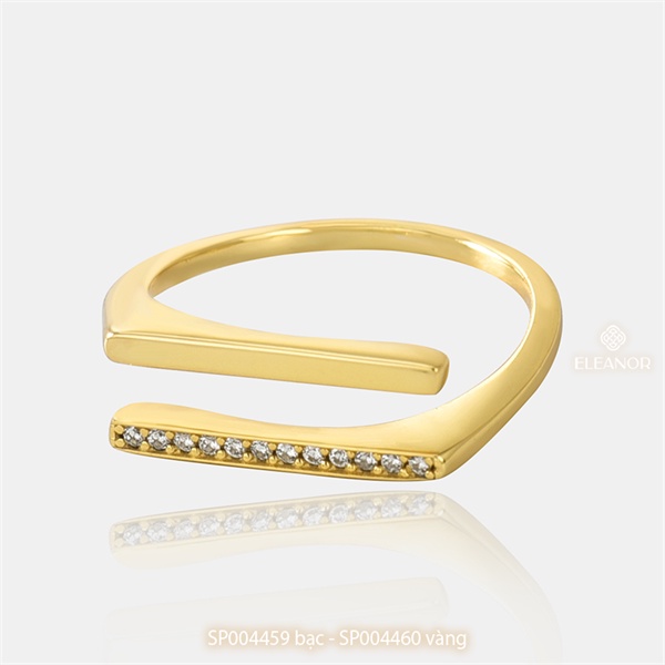 Nhẫn nữ hở bạc 925 Eleanor Accessories đính đá mặt thanh ngang basic phụ kiện trang sức 4459