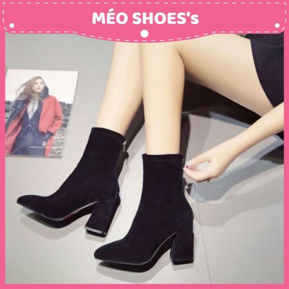 🇨🇭 Boots nữ cổ ngắn da lộn ôm chân cao gót 7 phân