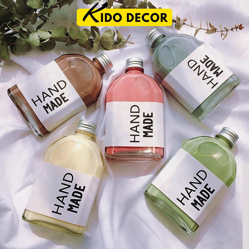 Chai Thủy Tinh Đựng Nước Ép, Trà Sữa Dẹt Vai Bầu 100ml ,250ml, 350ml KIDO DECOR