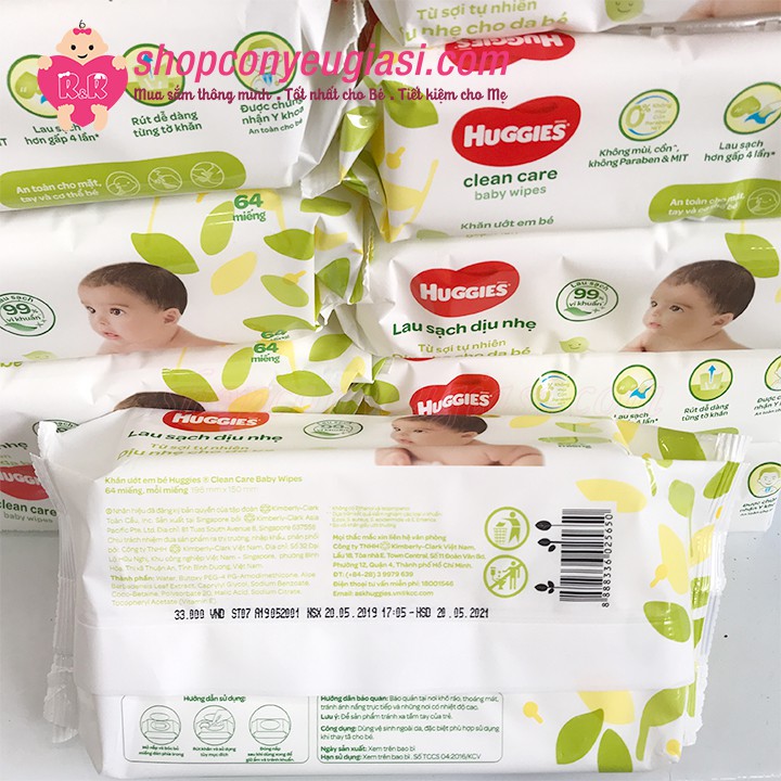 [TP.HCM]Combo 4 Gói Khăn Ướt Huggies 64 Miếng Không Mùi