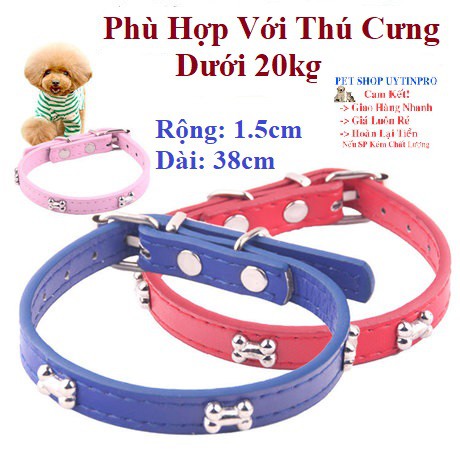 VÒNG CỔ CHO THÚ CƯNG CHÓ MÈO Dưới 20kg Chất liệu da in nổi hình cục xương Bản rộng 1.5Cm