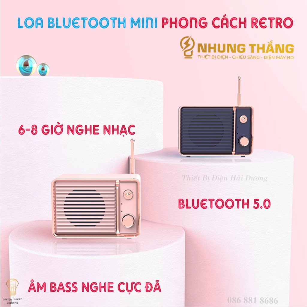 Loa Blutooth Mini DW01 - Phong Cách Retro - 4 Màu Thanh Lịch - Công Nghệ Bluetooth 5.0 - Energy Green Lighting - BH 1Năm