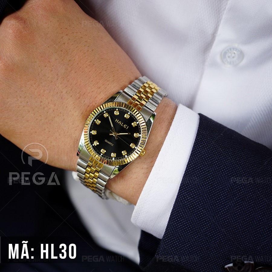 [Giá Xả Kho 50% đơn 0đ] Đồng Hồ Nam Mặt Tròn Halei Dây Thép Chống Gỉ Chống Xước Đồng Hồ Kim Chống Nước