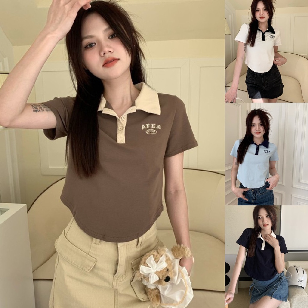 Áo Thun Tay Ngắn Cổ Polo Form Ôm Phong Cách Mỹ
