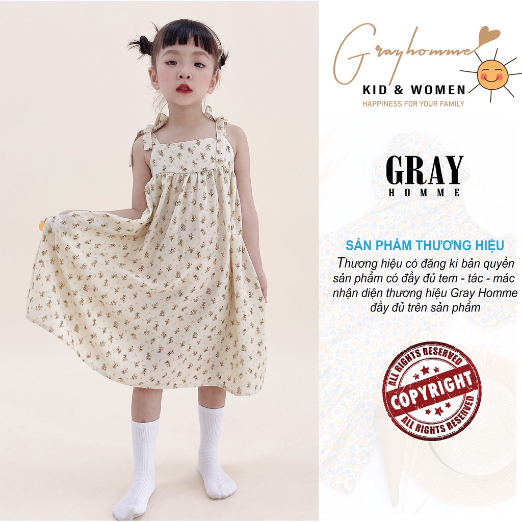 Váy bé gái 2 dây GRAYHOMME họa tiết hoa nhí, dáng rộng, chất Đũi Lụa thoáng mát thấm hút mồ hôi tốt (VK008)