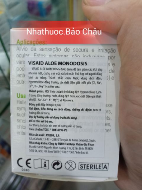 Nhỏ mắt VISAID ALOE hộp 30 tép dành cho mắt khô