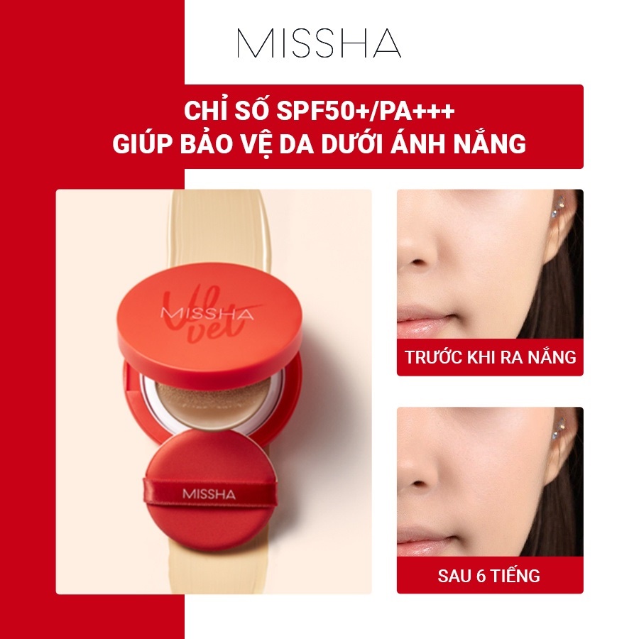 Phấn Nước Mỏng Mịn, Che Phủ Tốt, Lâu Trôi Missha Velvet Finish Cushion SPF50+ PA+++ 15g