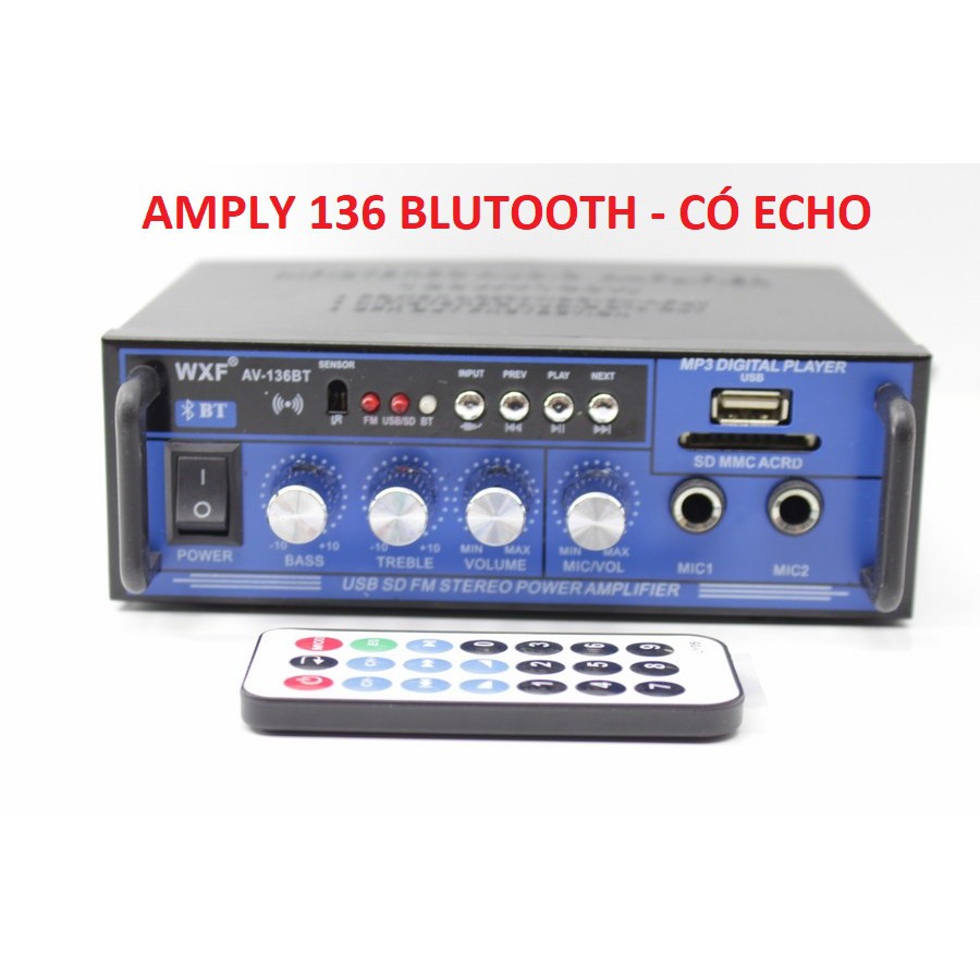 Ampli LDZS AV-136 12V/220V bluetooth KARAOKE 300W x 300W (XANH)