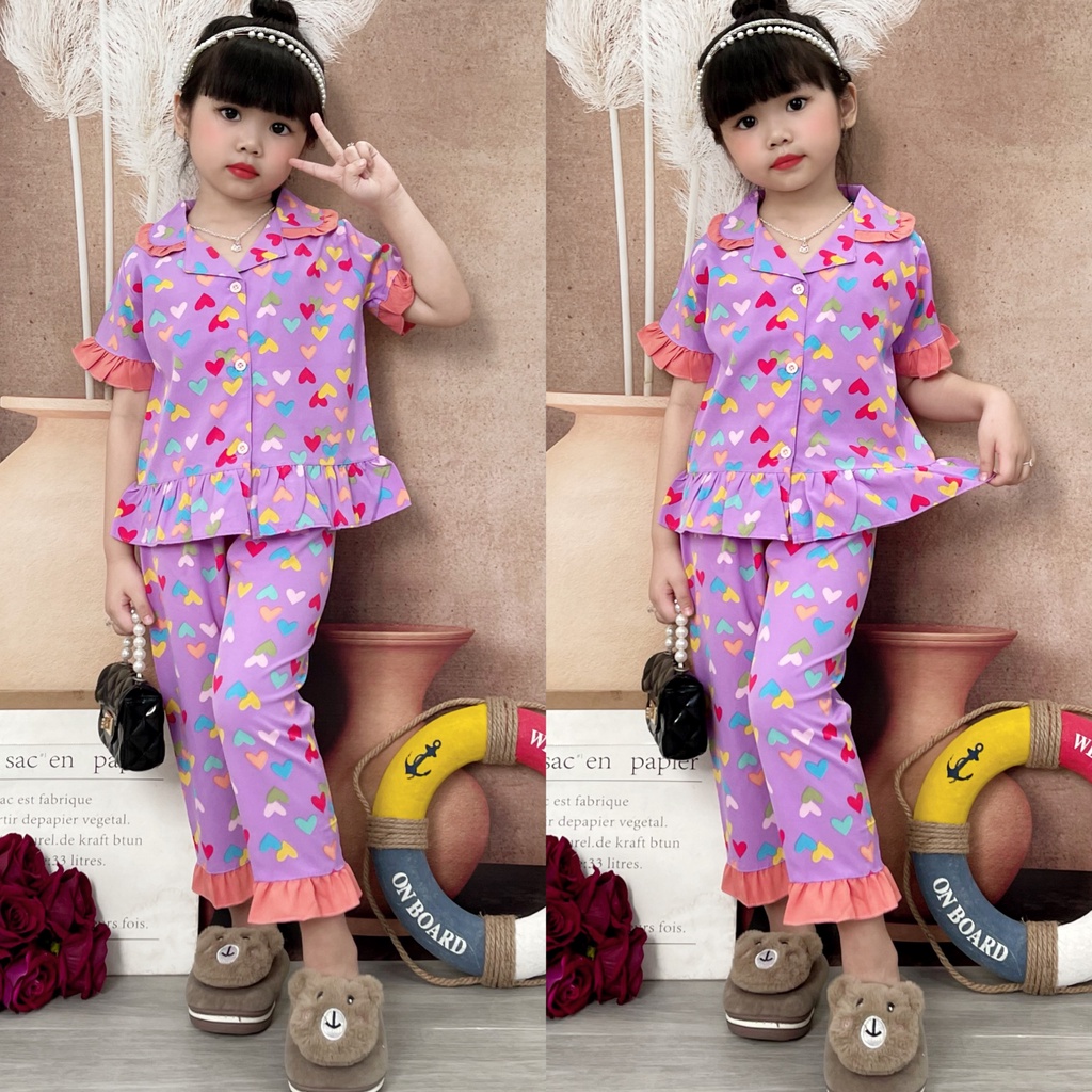 Pijama lụa Hàn cho bé gái 4-9 họa tiết cực xinh yêu P1