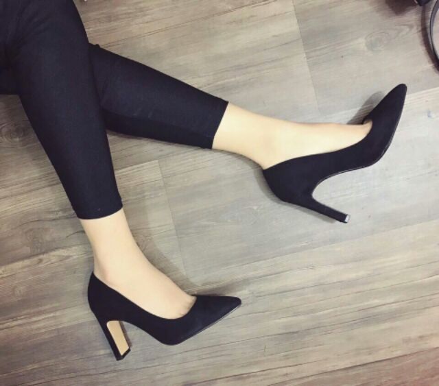 Giày cao gót zara da lộn 7 phân (đen, nâu)