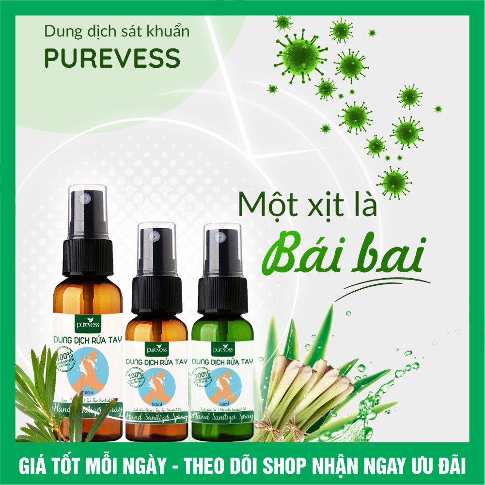 Xịt rửa tay sát khuẩn Purvess dung tích 50 ml loại bỏ 99% vi khuẩn an toàn cho da - Shop 5399