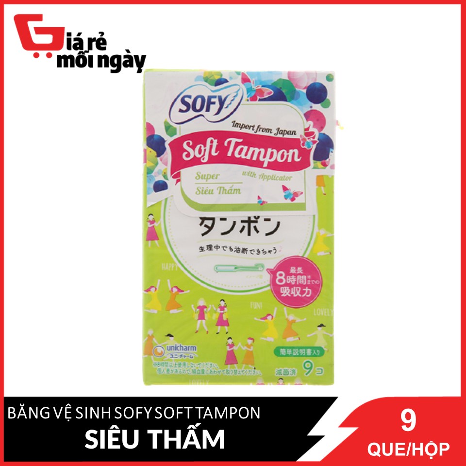 Băng vệ sinh Sofy Soft Tampon Vải không dệt và bông cellulose - siêu thấm Hộp 9 que