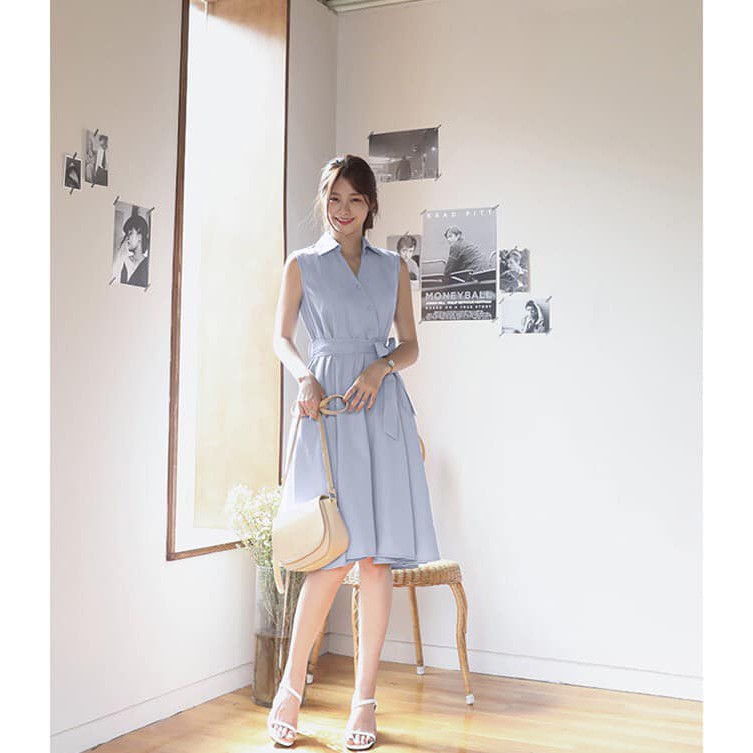 Váy đũi không tay 03 màu - kiểu cổ sơ mi mở