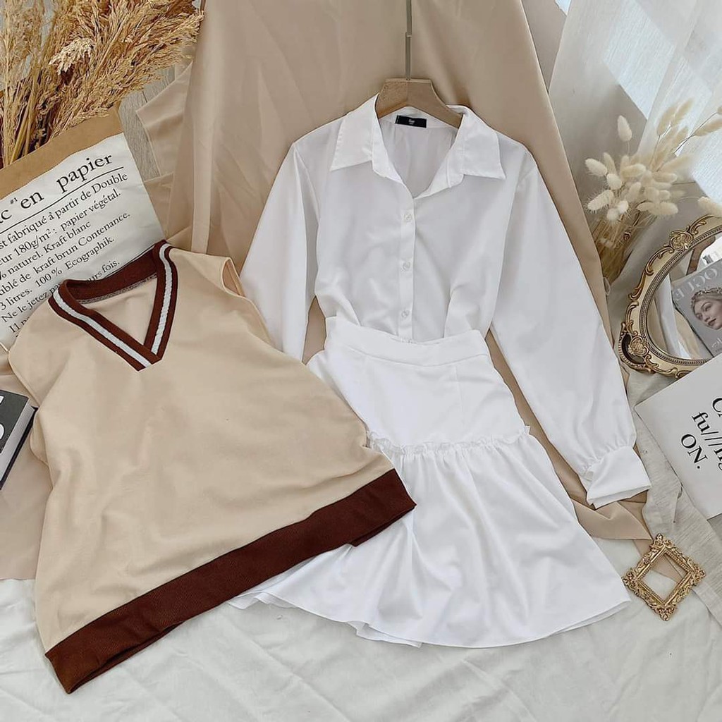 [Set] Đồ nữ 🦋 3 món áo gile áo sơ mi và chân váy mặc đi tập đi chơi cực xinh form thụng trẻ trung năng động  BỘ ĐỒ 5 | BigBuy360 - bigbuy360.vn