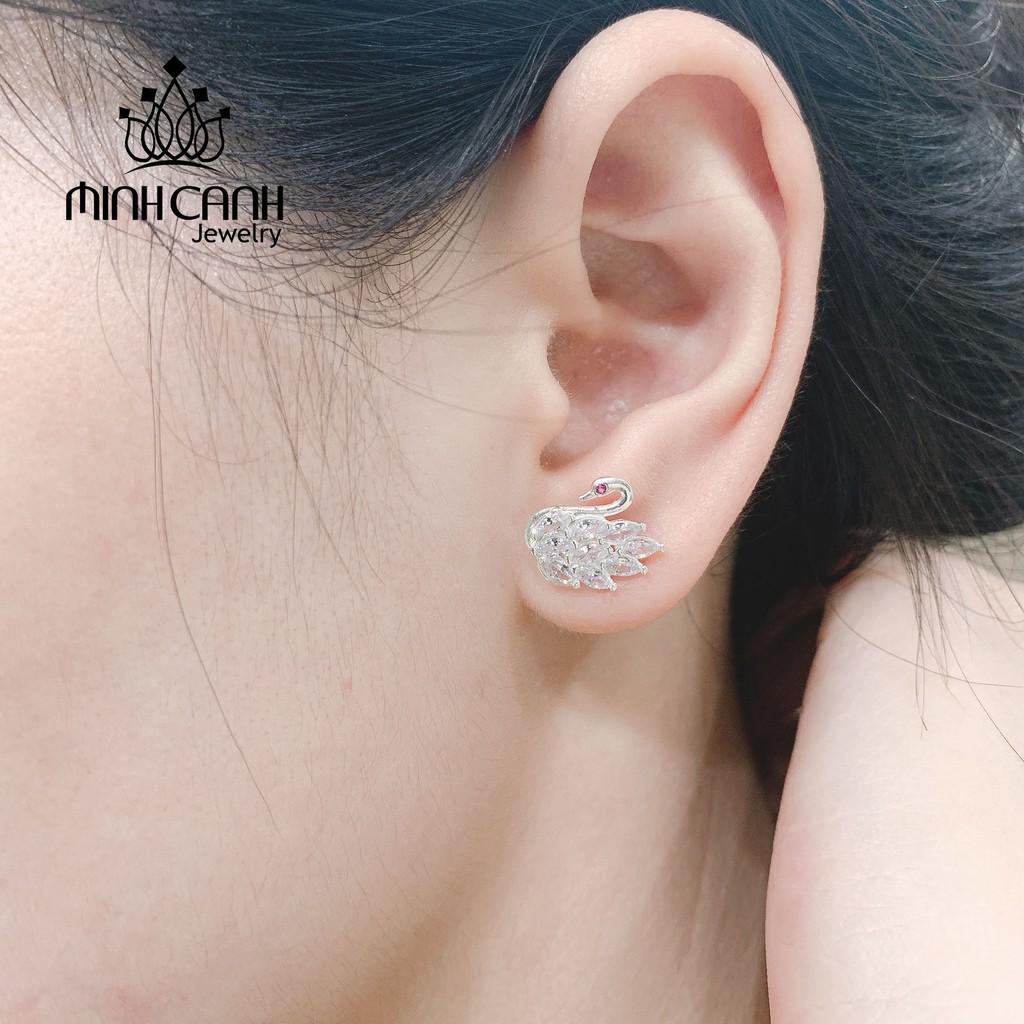 Khuyên Tai Thiên Nga Bạc Ta Đính Đá - Minh Canh Jewelry