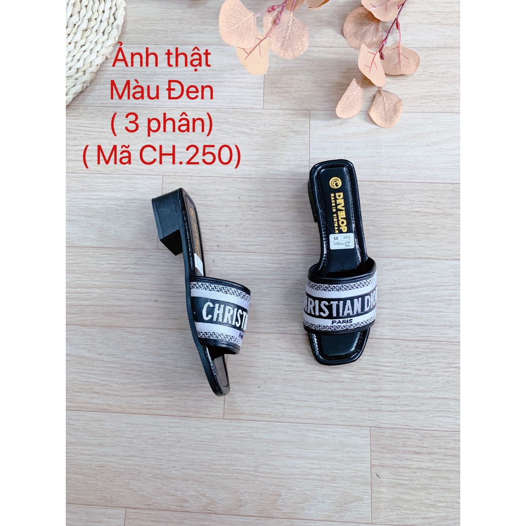 Dép lê nữ gót 3 phân lót bóng quai chữ thêu