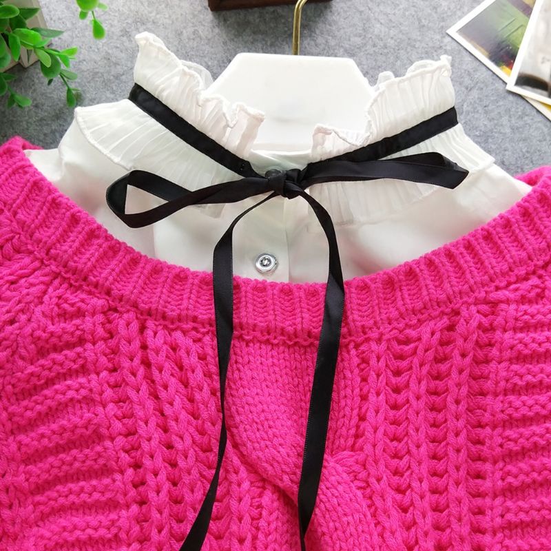 Áo Thun Cotton Cổ Đứng Xếp Ly Cột Dây Ruy Băng Thắt Nơ Có Thể Tháo Rời Phong Cách Hàn Quốc Thanh Lịch Cho Nữ