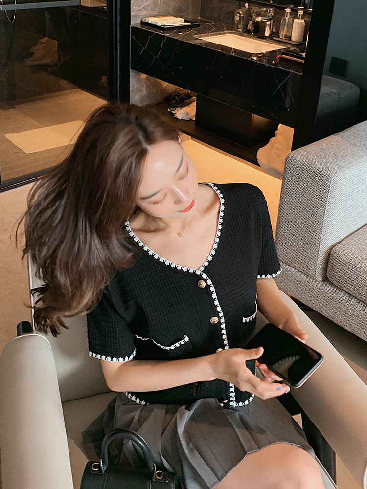 Áo cardigan nữ dệt kim tay ngắn / dài dáng rộng cổ chữ V thiết kế mới hợp thời trang