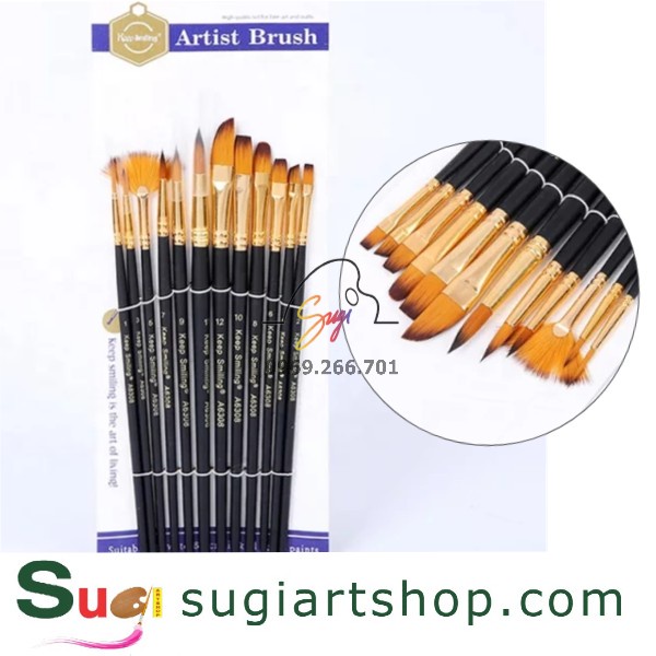 Bộ cọ 12 cây Keep smiling A6308 [ Sugi art shop]