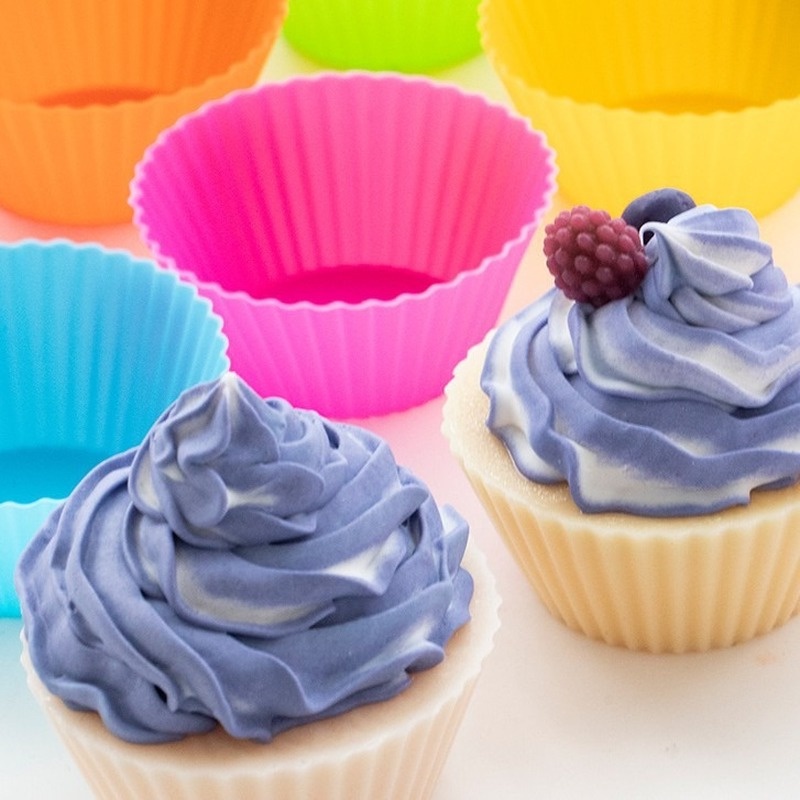 Khuôn Silicon Làm Bánh Cupcake Hình Tròn/Ngôi Sao/Trái Tim Màu Sắc Ngẫu Nhiên