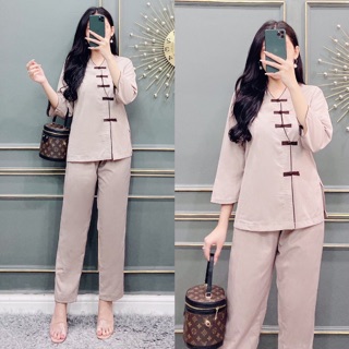 [HÀNG CAO CẤP] Đồ Lam Đi Chùa Cài Nút Xéo