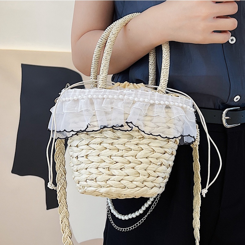 Túi Đeo JASMIN NOIR Chéo Đan Cói Phối Ren Thời Trang Cho Nữ