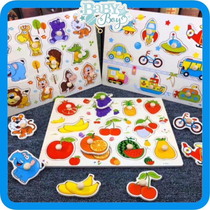 Đồ Chơi Trẻ Em Baby boy store -Bảng Ghép Hình Núm Gỗ Thông Minh Cho Bé