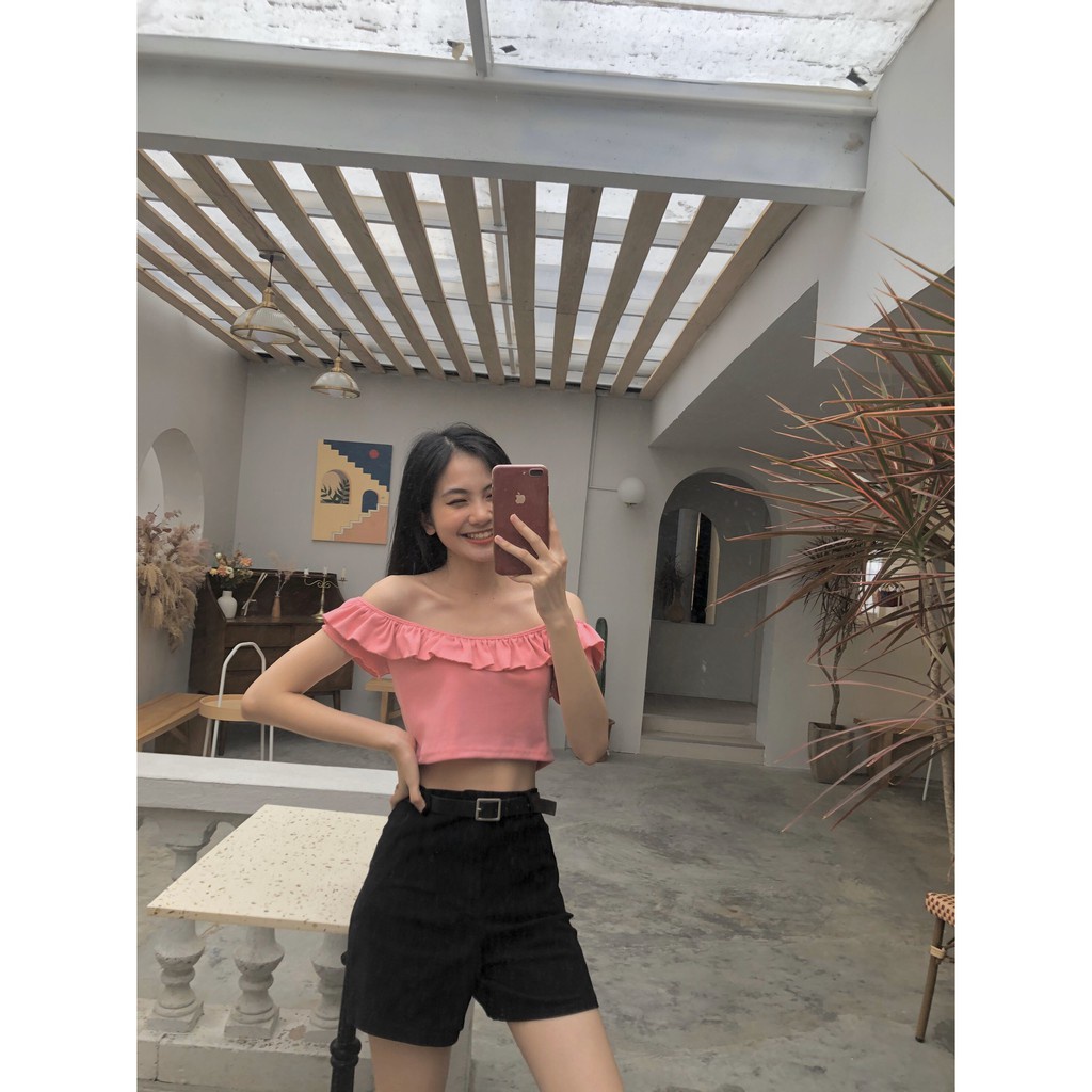 ÁO TRỄ VAI VIỀN BÈO LEN TĂM MẶC NHIỀU KIỂU QUẢNG CHÂU - ÁO CROPTOP BÁNH BÈO TÍM HOT