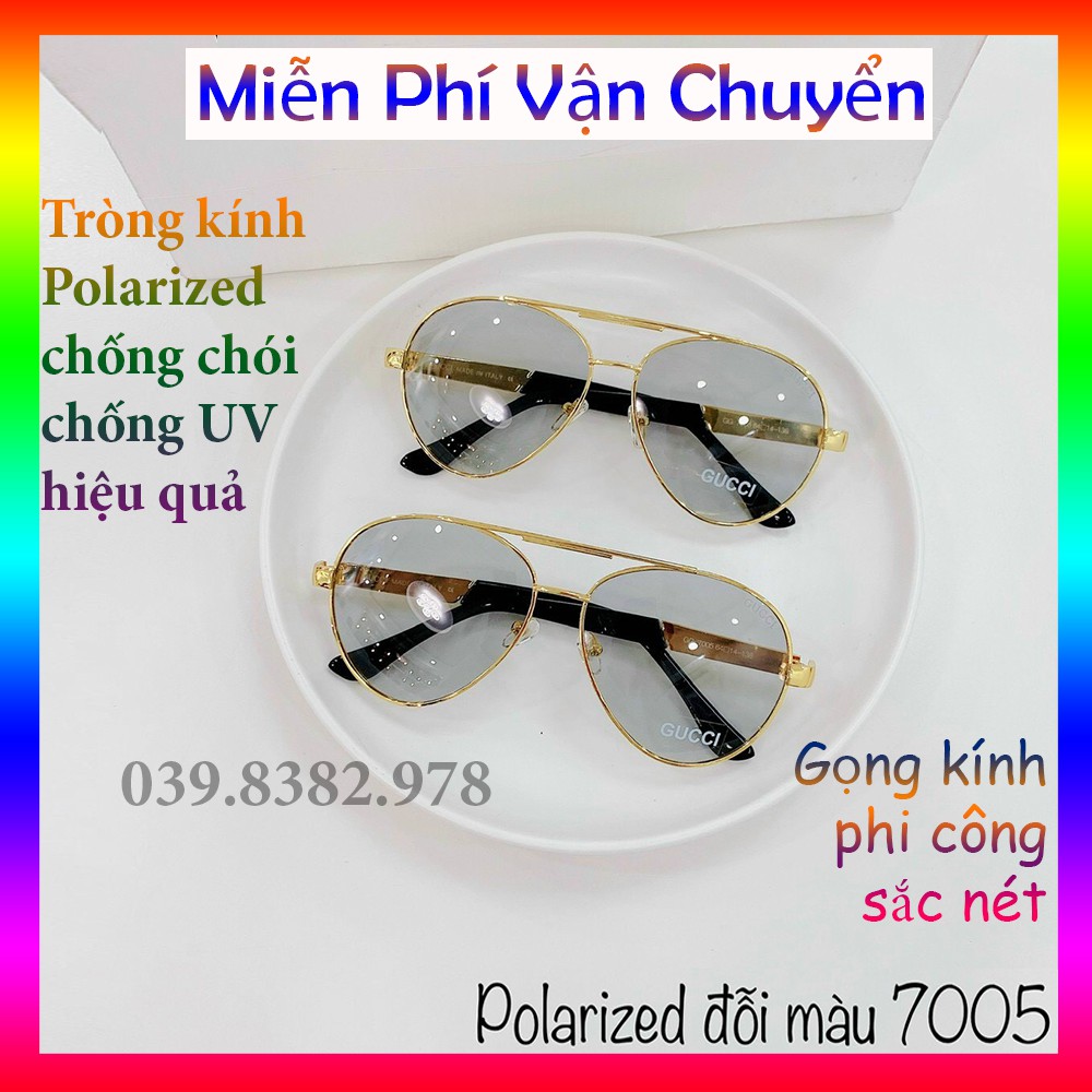 Mắt kính Nam phân cực Polarized đổi màu 💖FREESHIP💖 chống tia UV chống chói cao cấp kiểu phi công gọng kính nét sắc sảo