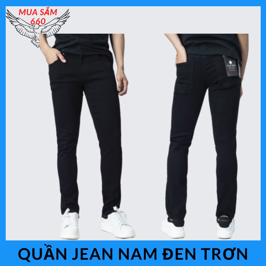 Quần jean nam đen trơn thời trang hàn quốc, quần bò nam ống côn co dãn thoải mái-MS019