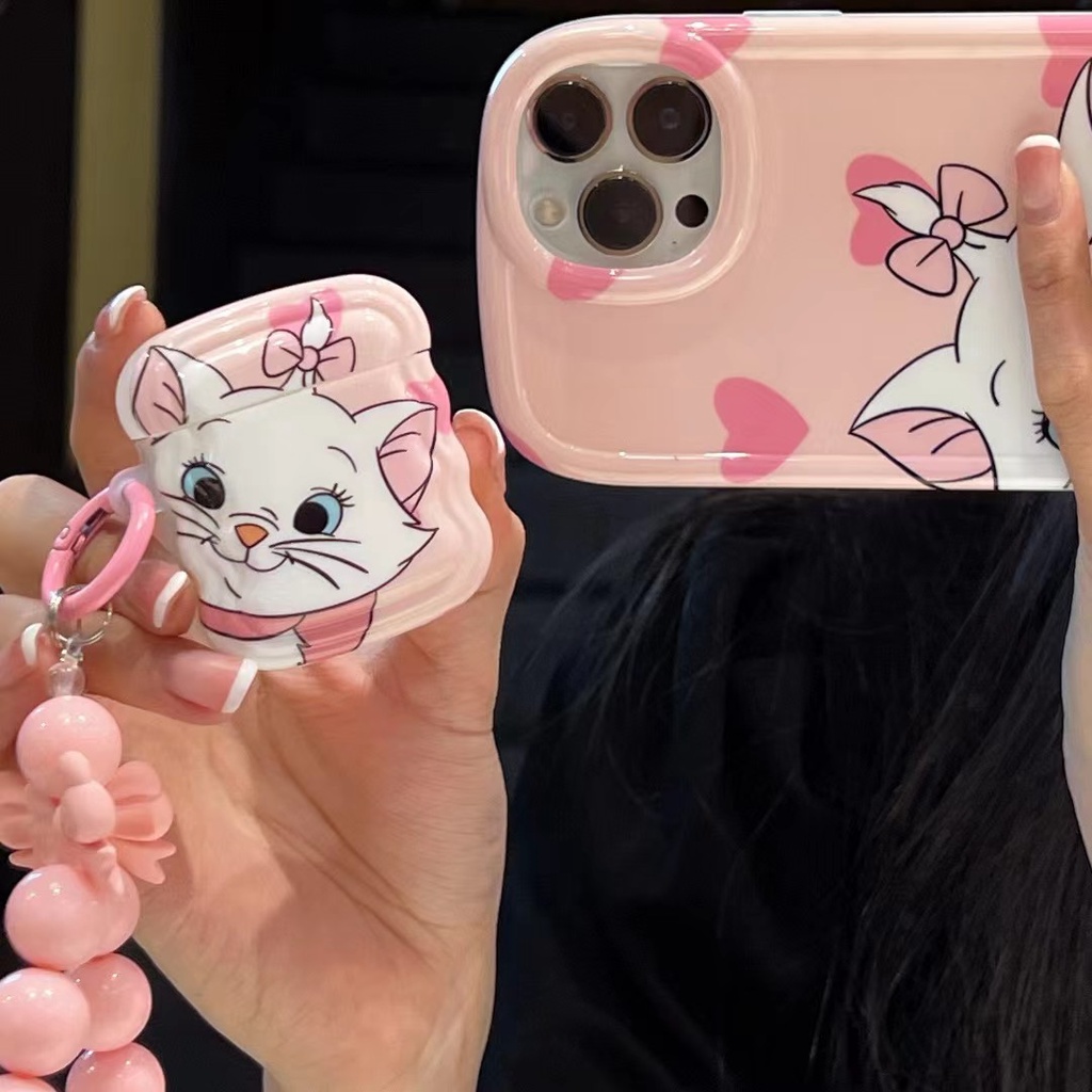 Vỏ Bảo Vệ Hộp Sạc Tai Nghe Bluetooth airpods 1 2 3 pro Bằng tpu Mềm Hình Mèo Hồng Gắn Móc Khóa