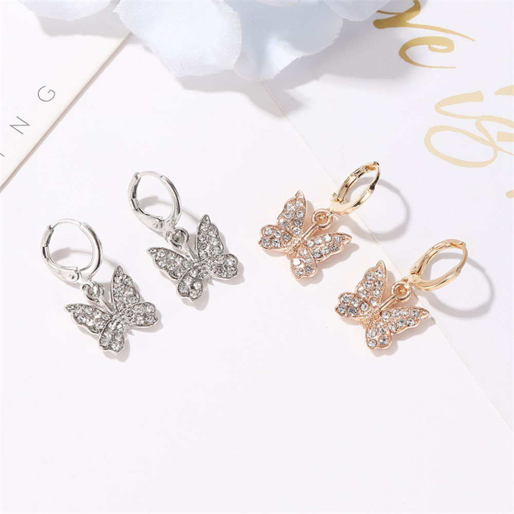 Cod In Stock New Women Fashion Full Diamond Temperament Elegant Butterfly Earring Jewelry