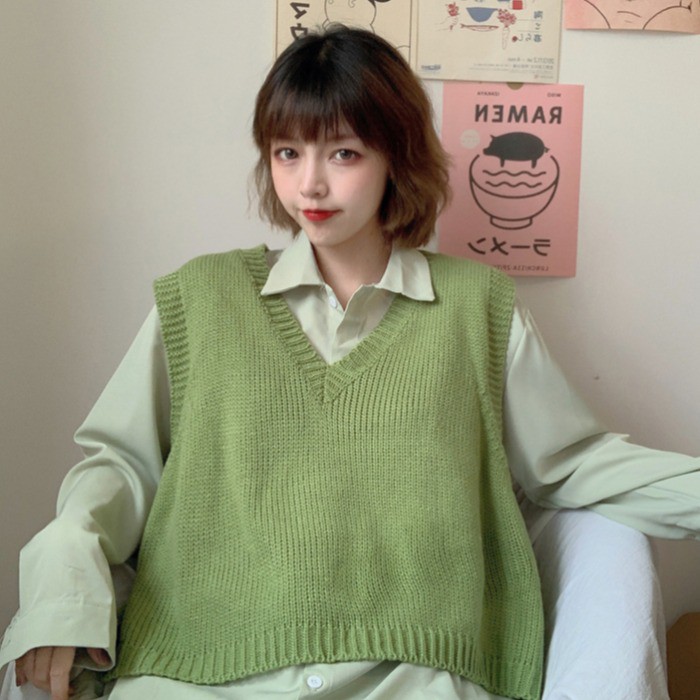 Set áo+gile len cổ V xanh lá, áo sơ mi xanh mint oversize