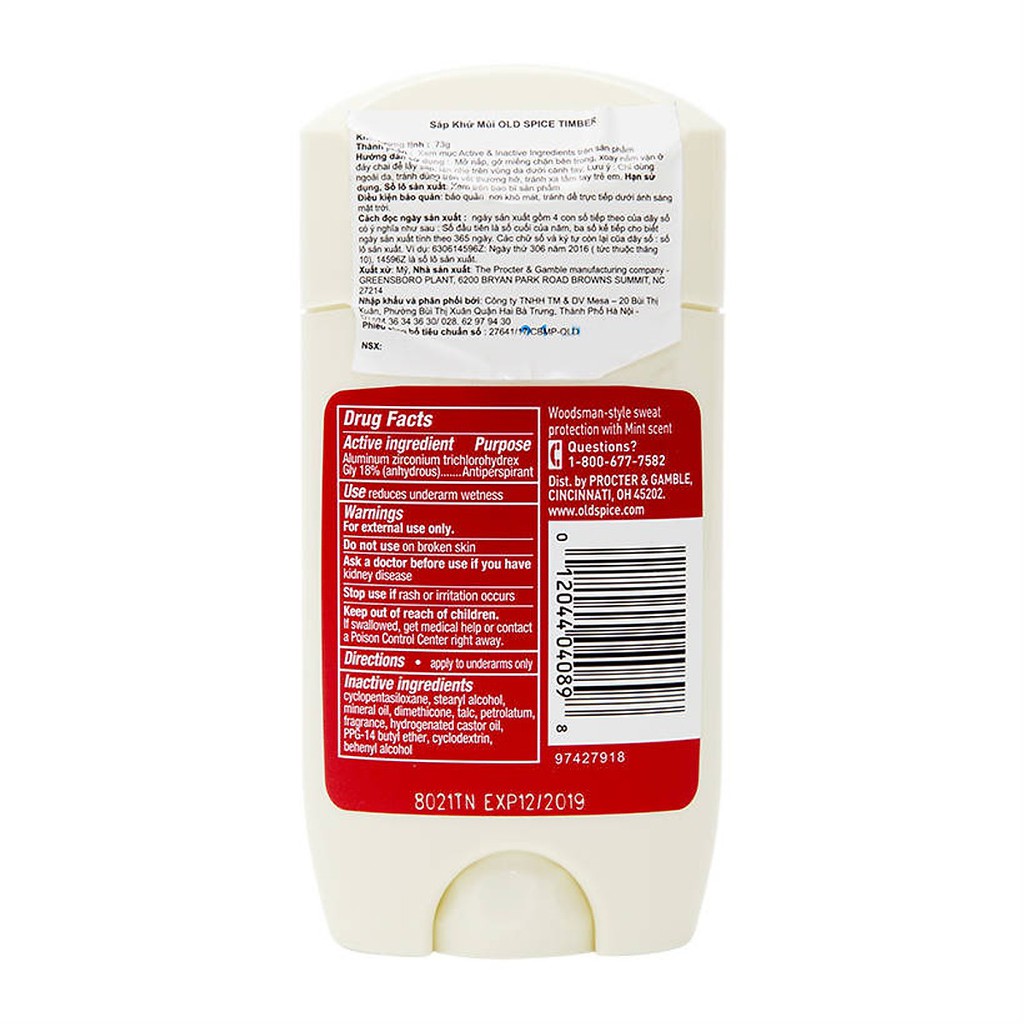 Sáp khử Mùi Old Spice Timber with Sandalwood AntiPerspirant & Deodorant 73g