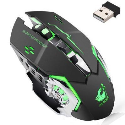 Chuột Chơi Game Sạc Không Dây Wolf X8 Click Cực Êm, 6 Phím Chức Năng Chơi Game Có Đèn Led (Bluetooth + Sạc)