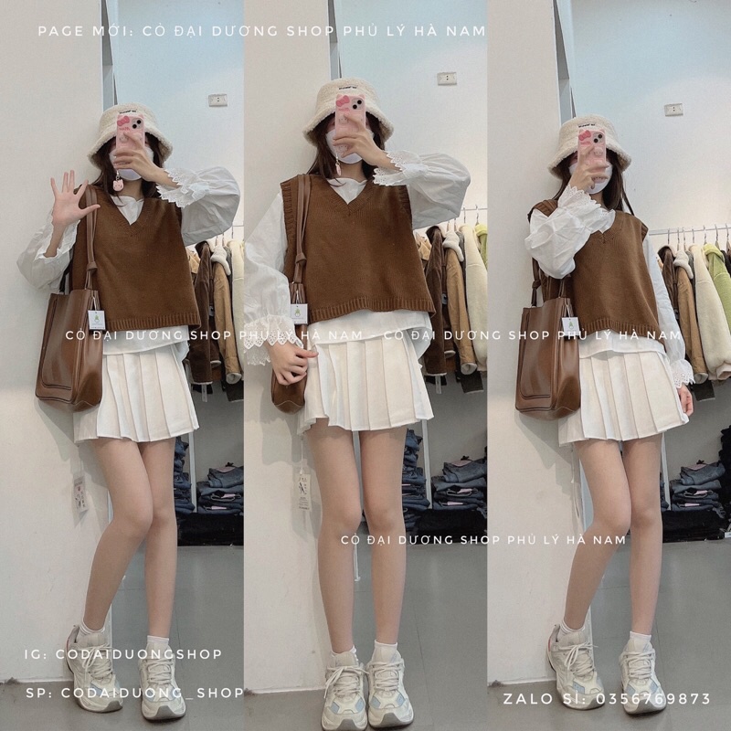 set áo gile trơn kèm áo điệu tay loe