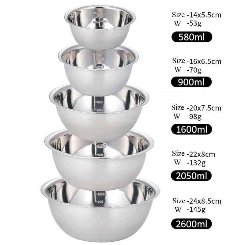 Set 5 bát inox Nhật trộn bột (14 – 24cm)