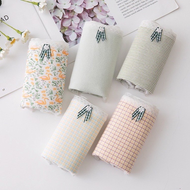 [CHE TÊN 100%] Set 5 Chiếc Quần Lót Nữ Cute Quần Chíp Hạc Xanh Chất Cotton Quảng Châu Cao Cấp Sexy Xịn Đẹp Lamodu Shop | BigBuy360 - bigbuy360.vn