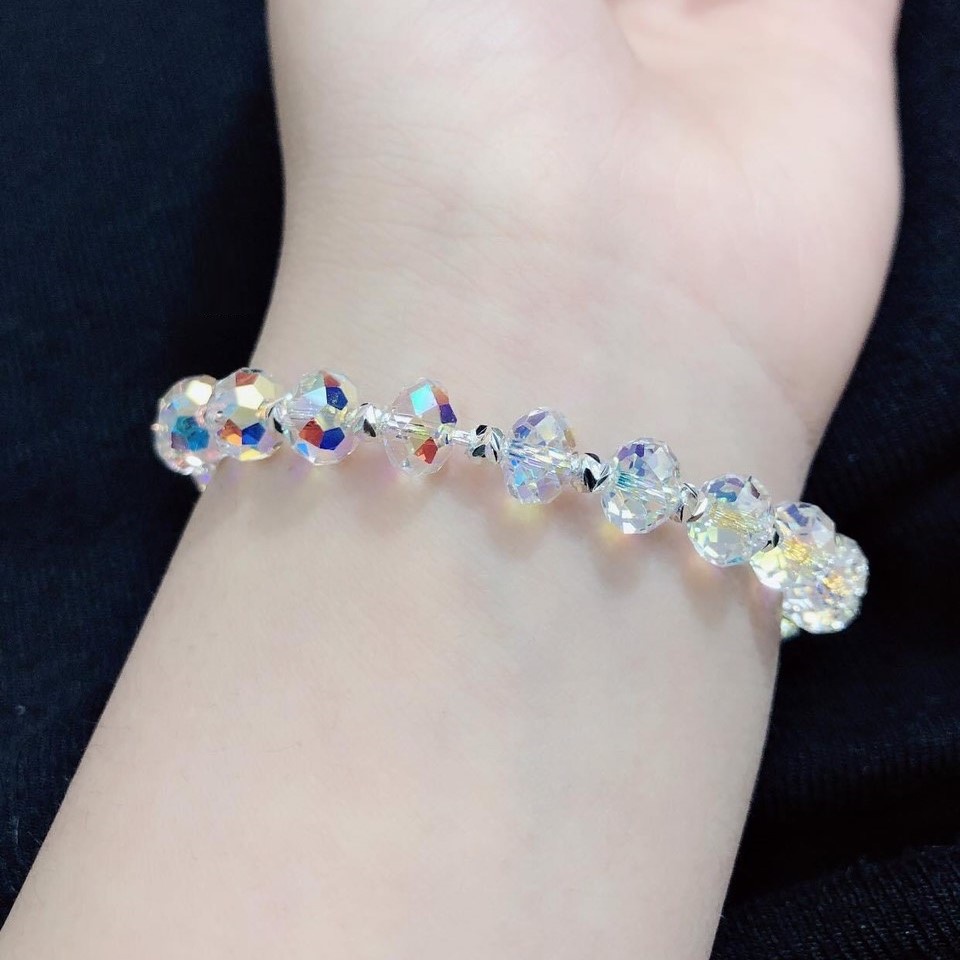 Lắc tay dây bạc xâu hạt pha lê lấp lánh nhiều màu - Trang sức bạc Evasilver