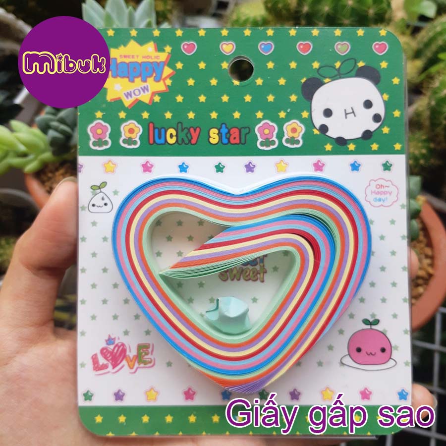 Giấy gấp sao nhiều màu, giấy tốt, vỉ hình trái tim
