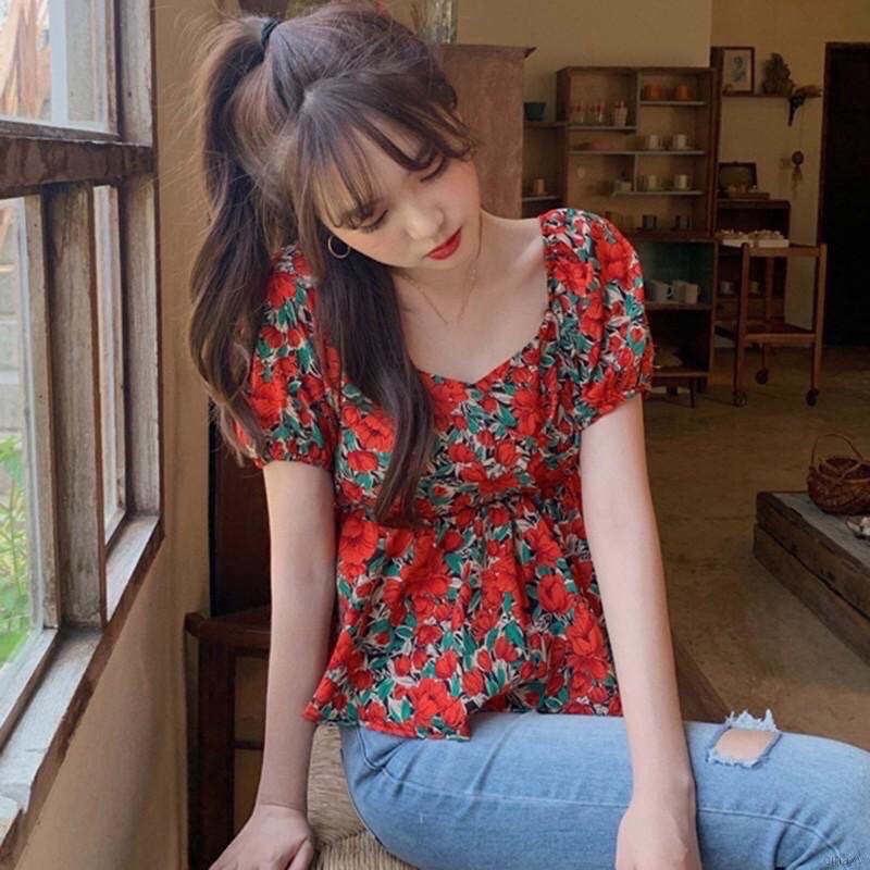 Áo kiểu hoạ tiết hoa phong cách Hàn Quốc hợp thời trang