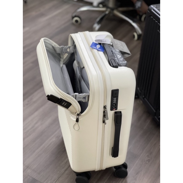 Sẵn trắng 20- Vali du lịch đa năng Ohboy - có ngăn phụ, ổ sạc, đa năng size 20-26 - Cáo đeo nơ