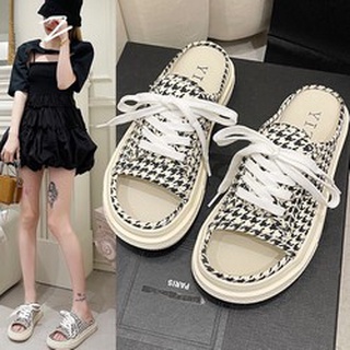 Dép nữ quai ngang đế bánh mì , dép đế cao buộc dây phong cách hàn quốc