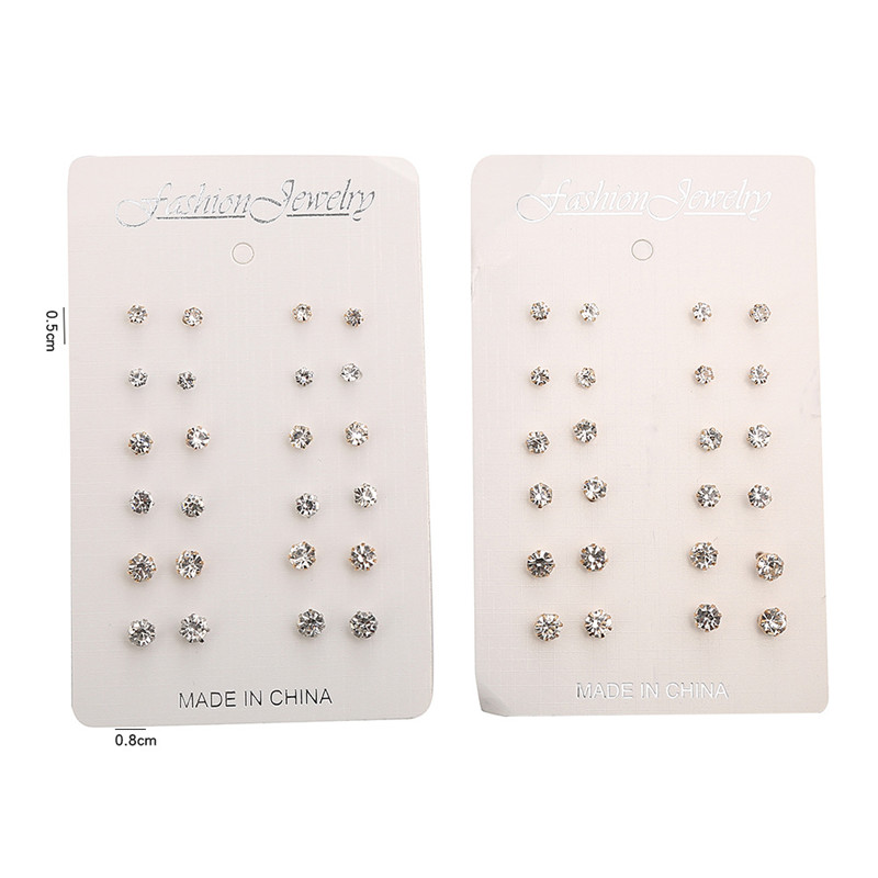 Set 12 đôi bông tai hợp kim đính đá nhiều kiểu dáng