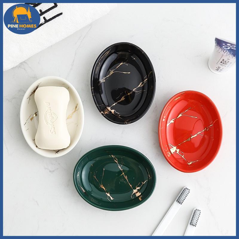 (HÀNG CÓ SẴN) Đĩa Sứ Đựng Bánh Xà Phòng Tắm Vân Đá Cao Cấp